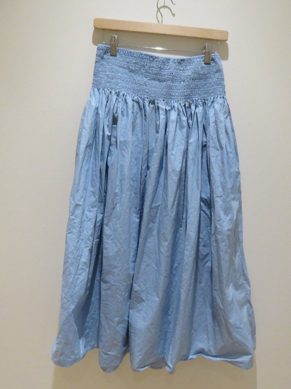 COS Smocked Midi Cotton Poplin Skirt Cornflower Blue Small Minimalist Cottage - Picture 2 of 12